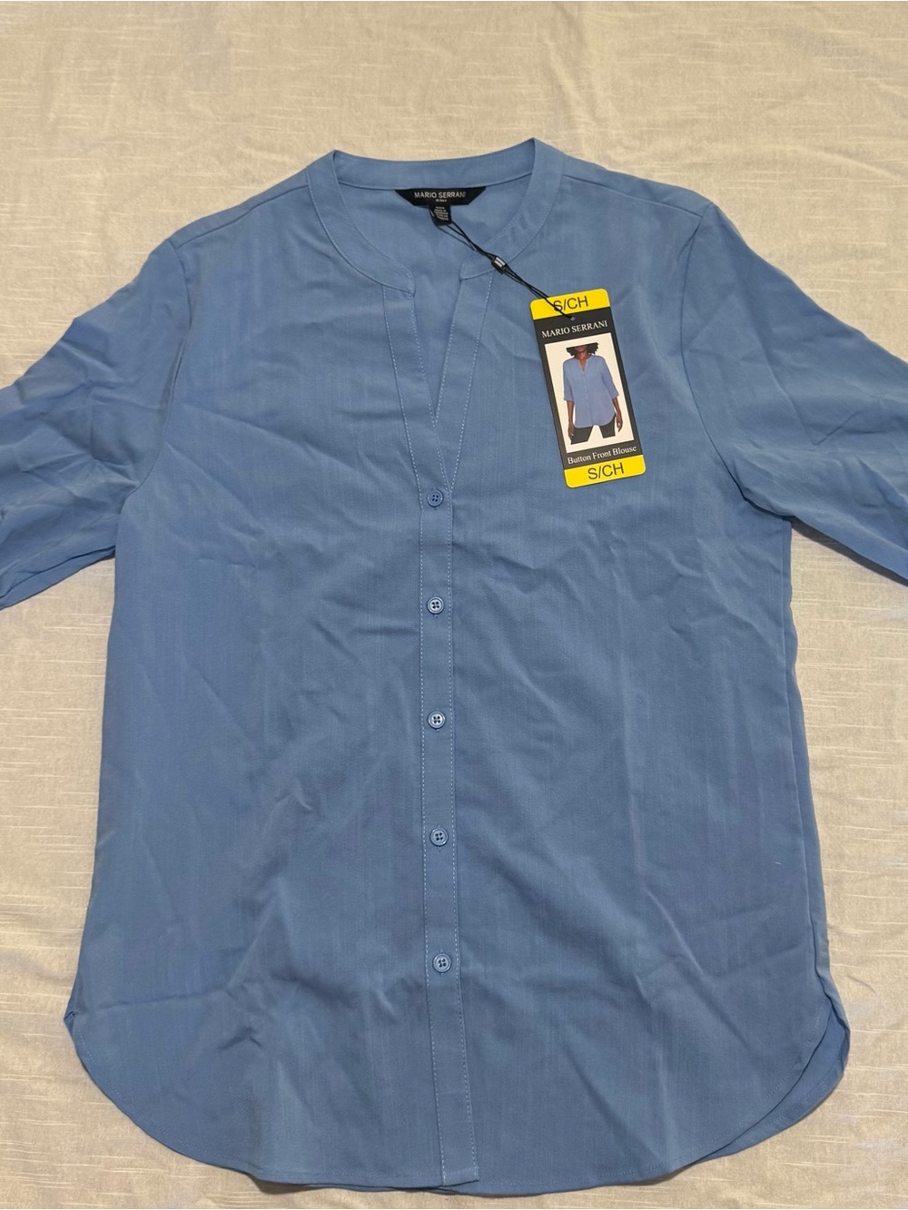 Mario Serrani Light Blue Mandarin Collar Casual Button-Down Shirt